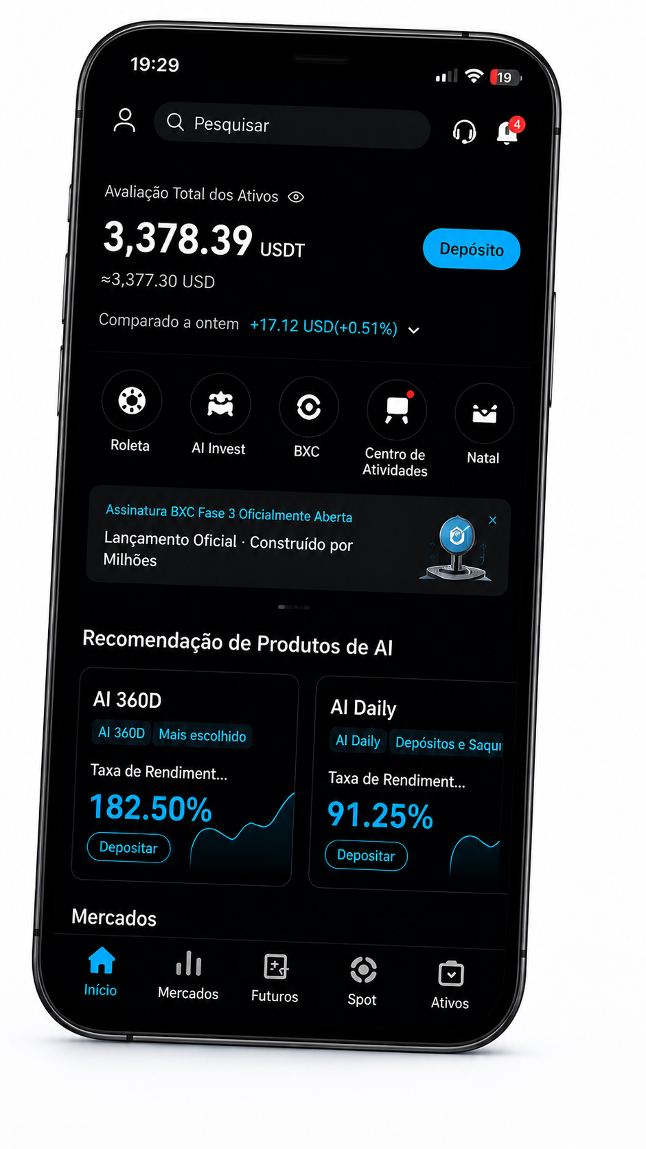 Aplicativo BitradeX com gráficos em tempo real